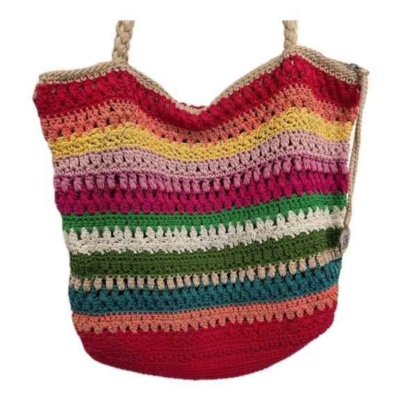 The Sak Original Rainbow Crochet Shoulder Bag Medium Size Beach Coastal Handbag - Picture 3 of 7